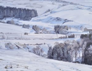 Soleil du matin sur le massif du Mézenc, huile sur toile, 133 x 200 cm, 2023