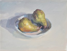 Deux poires dans une assiette, huile sur toile, 27x35cm, 2016