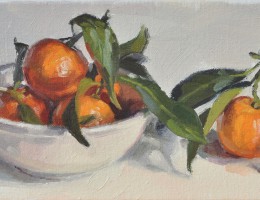 Clémentines dans un bol blanc, huile sur toile, 15x30cm, 2016, collection privée USA