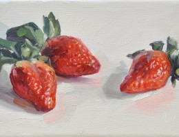 Fraises, fond blanc, huile sur toile, 22x14cm, 2016, collection privée USA