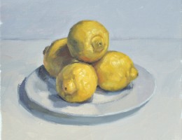 Citrons dans une assiette, huile sur toile, 30x30cm, 2017, collection privée UK