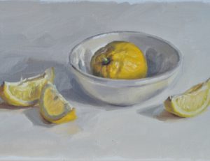 Citron dans un bol, huile sur toile, 22x35cm, 2018