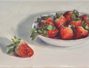 Fraises dans une assiette, huile sur toile, 19x27cm, 2018