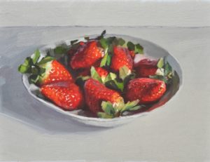 Fraises dans une assiette, huile sur toile, 19x27cm, 2019